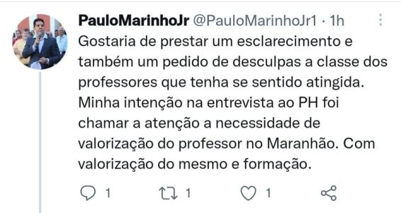Após ofender professores do Maranhão, Paulo Marinho Jr. pede desculpas.