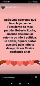 Print-Fofoca: Paulo Marinho anunciou que decidirá amanhã se volta ou não para a politica.