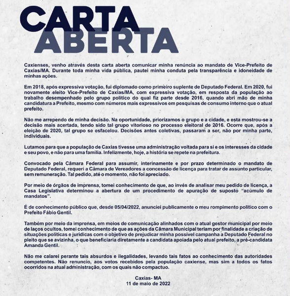 carta aberta pm